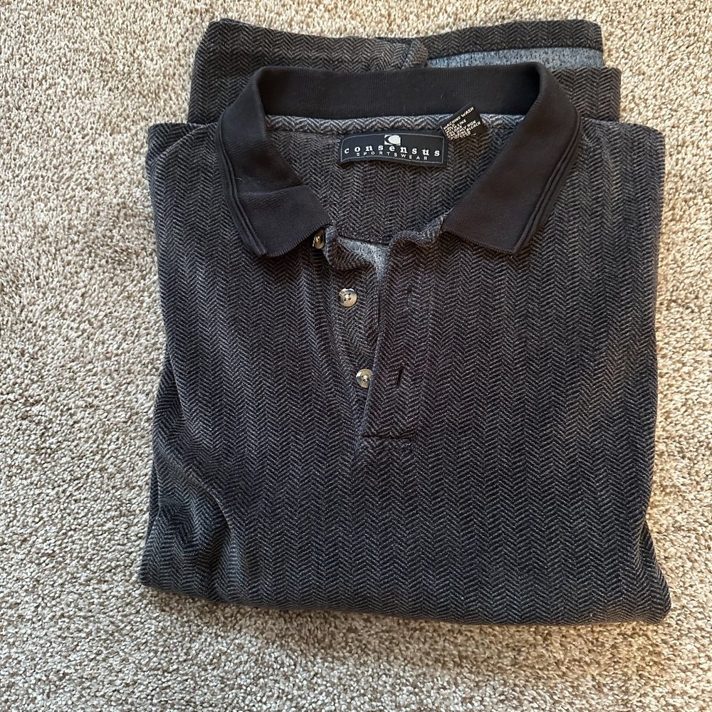 MENS CONSENSUS SPORTSWEAR LONG SLEEVE POLO SWEATER SIZE XL #S8